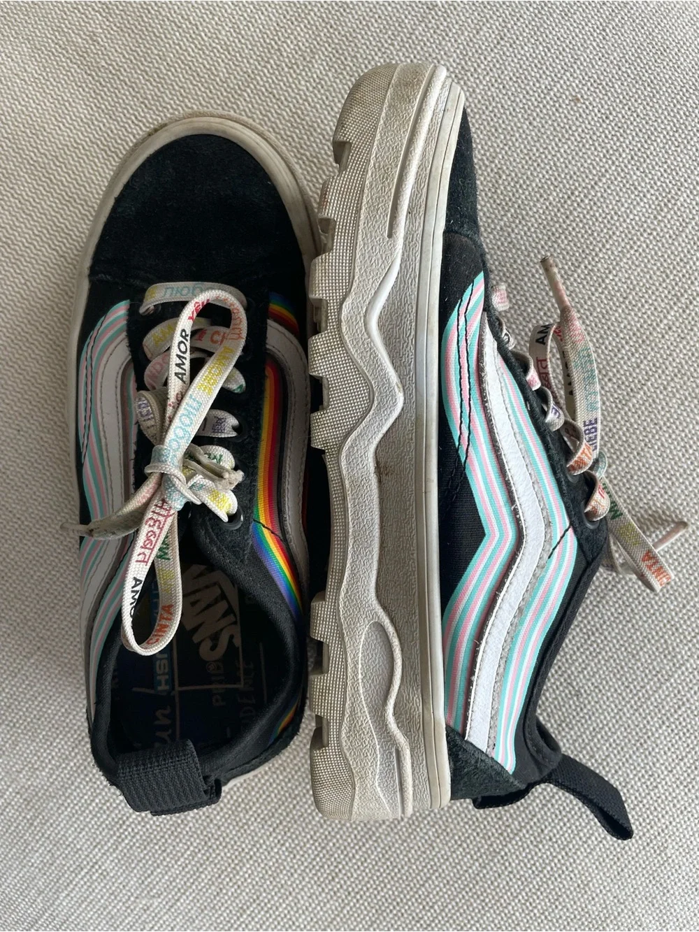 Vans Old Skool Sentry Pride Platform Black Suede Rainbow Stripe Skate Shoes